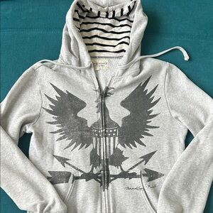 Ralph Lauren Gray Zip-Up Hoodie with Eagle Graphic